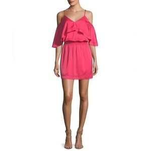 Trina Turk Colusa Cold-Shoulder Stretch Silk Ruffle Mini Dress in Pink‎ / Size S